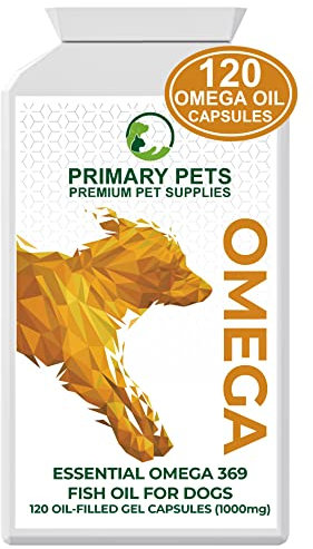 Primary Pets Premium Pet Supplies - Omega 3 Fish Oil for Dogs. 120 x 1000mg Oil Capsules. Supports Healthy Skin and Shiny Coat, Maintains Joint and Brain Health, Helps Maintain Immune System