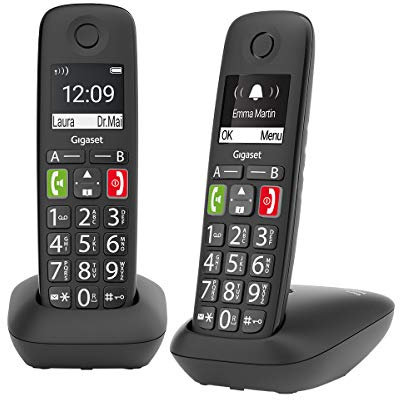 Gigaset E290 Duo - Telefoni Cordless - Due Portatili con Suonerie Forti - Numeri Grandi e Audio Potenziato - Vivavoce, Nero [Versione Italiana]