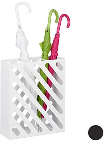 Relaxdays Regenschirmständer XL, rechteckiger Schirmständer f. Regenschirme & Gehstöcke, Stahl, 48 x 40 x 15 cm, weiß