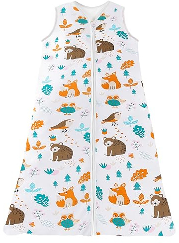Chilsuessy sommarsovsäck baby, sovsäck små barn, pyjamas utan ärmar för sommar och vår i 100 % bomull (90/baby höjd 90–105 cm, skogsdjur)