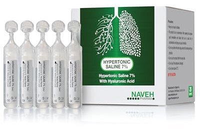 NAVEH PHARMA | Hypertonic Saline Solution 7% + Hyaluronic Acid | Nebulizer Diluent for inhalators and Nasal Irrigation | Helps Clear Congestion from Airways & Lungs (25 Sterile Bullets of 5ml)