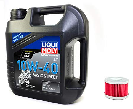 Motoröl Set mineralisch 10W40 4 Liter + Ölfilter KN112 für H o n d a Kawasa ki S u z u k i FMX FX NX SLR TRX XBR XL XR BN KFX KLX KX Ninja SL Z DR-Z
