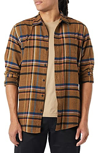 Amazon Essentials Men's Långärmad flanellskjorta (finns i Big & Tall), Svart Brun Blandad rutig, L