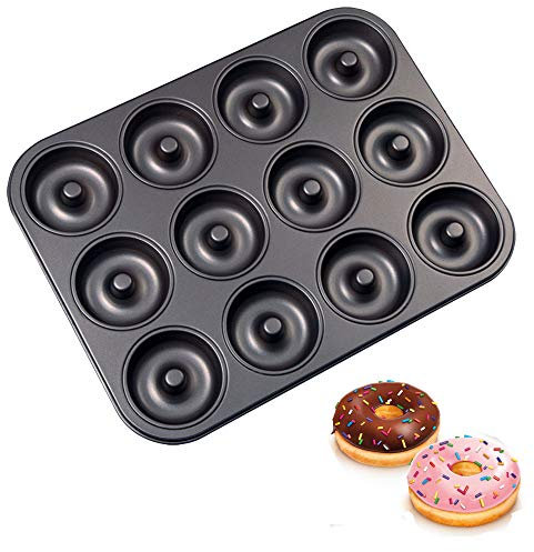 Old Tjikko Doughnuts Baking Mould, 12 Cavities Donutblech Mould,Bonut form Baking Tray with Non-Stick Coating (black)