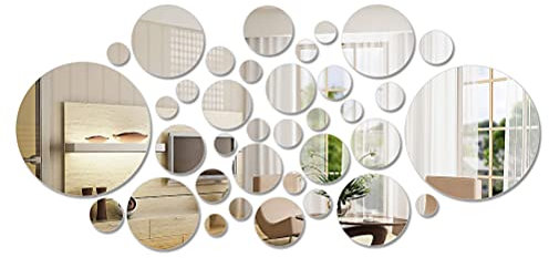 DODUOS 36 Stück Spiegel, abnehmbar, Kreis, rund, Wandaufkleber, Ornamente, Dekoration, Spiegel, dekorativ, für Haus, Wohnzimmer, Schlafzimmer