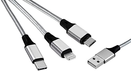 MUTTO 3-in-1 Universal-Ladekabel USB auf Micro-USB/USB-C/Lightning für Apple iPhone Serie 11 & 12/X/XS/XR/8/8 Plus/7/7 Plus und Android, Samsung, Huawei, Kindle, Xiaomi