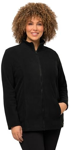 Ulla Popken Damen Fleecejacke, Baukastensystem, Innenjacke, Stehkragen Sweatjacken, Schwarz, 62-64 EU
