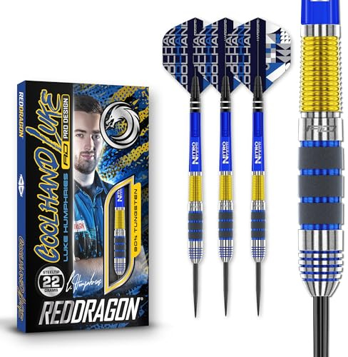 Red Dragon Luke Humphries 21 Gram Professional Tungsten Darts Set with Flights and Stems