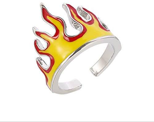 Dishowme Feuer Flamme Ring Punk Knuckle Ring Kreativer Hip Hop Gelenk Fingerring Einstellbarer Schmuck für Frauen Männer Mädchen Jungen (Gelb)