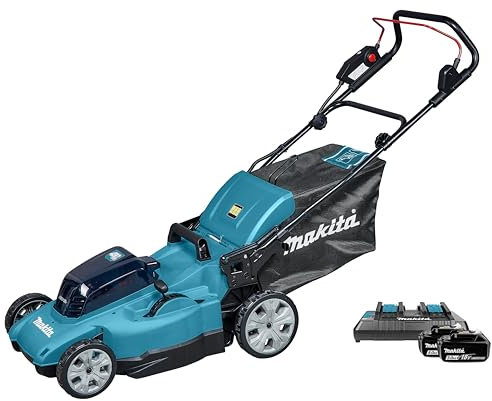Makita DLM480PT2 Akku-Rasenmäher 2x18V / 5, 0 Ah, 2 Akkus + Ladegerät, Petrol