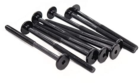 cSeao 10 Pack 1/4-20 100mm Allen Head Joint Connector Bolts, Hex Socket Head, Black, 4 Inches Futon Screws, Half Thread 57mm