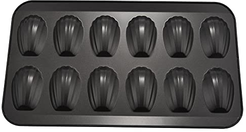Wresetly 2 confezioni di pentole antiaderenti per Madeleine, stampo da forno 12 con guscio per torte e cottura antiaderente, utilizzato per forno nero