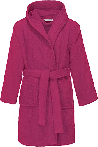 REDBEST Kinder-Kapuzen-Bademantel 100% Baumwolle Frottier, Serie Chicago - saugstark, strapazierfähig, mit Taschen und Bindegürtel Walk-Frottier