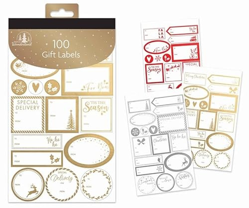 100 Red/Silver/Gold Labels Christmas Sticker Gift Tags Name Xmas Present Easy Peel Stick-on Presents