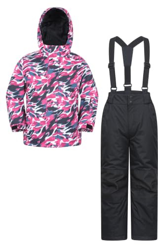 Mountain Warehouse Ensemble de Veste et Pantalon de Ski pour Enfant - Résistant à la Neige, Poches Avant, Doublure Polaire, Robe Interne intégrée - Le Snowboard, Hiver Noir 9-10 Ans