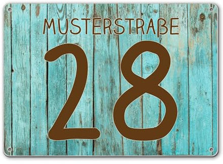 banjado® Hausnummernschild personalisierbar Motiv Blaues Holz - Hausschild personalisiert Draußen mit Straßennamen möglich - Hausnummernschild Edelstahl versch. Motive - inkl. Montagematerial