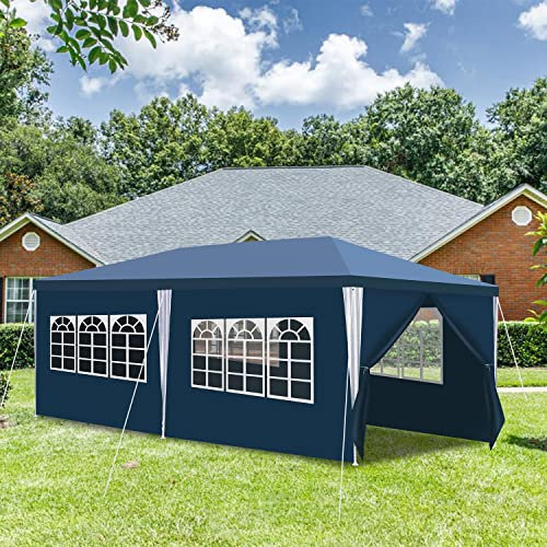 Gimisgu Pavillon Wasserdicht Gartenpavillon 3x6m UV-Schutz mit 6 Seitenteilen und Fenstern Hochwertiges Partyzelt Gartenzelt Blau für Garten Party Familientreffen