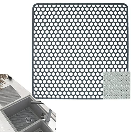 Große Spülbeckenmatte 34.5 * 34.5cm,Silikon Spülbeckeneinlage, Zusammenklappbar Rutschfeste Spülbeckenmatte Spülbeckenmatte mit Reinigungsbürste