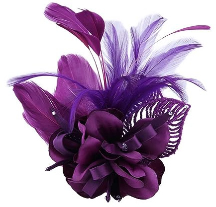 URFEDA Vintage Natürliche Feder Damen Fascinator Hut Feder Haarclip Elegante Ansteckblume Brosche Blume Hutfeder Brosche Anstecknadel Abzeichen für Anzug Hüte zum Hochzeit Bankett Party (Violett)