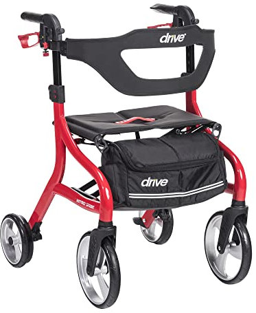 Drive Medical Nitro Sprint Foldable Rollator Walker with Seat, Standard Height Lightweight Rollator with Large Wheels, Folding Rolling Walker, Walker Rollator with Seat, Red