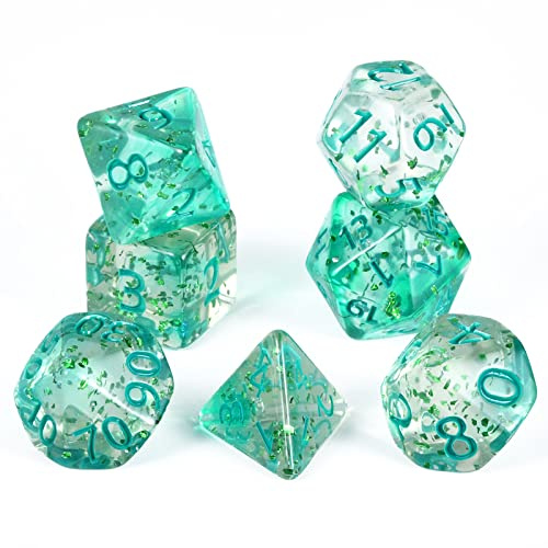 FLASHOWL D20-Würfel, transparent, kristallfarben, D20, Dungeons and Dragons, Tischwürfel, polyedrisches Rollenspiel, W20-Würfel, DND, RPG, MTG, polyedrische Würfel (7 Stück, grün)
