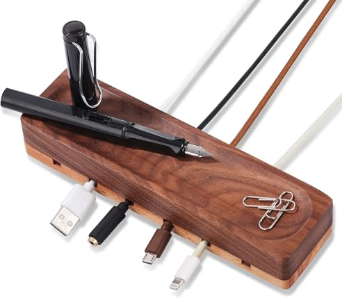SeedWave Holz Kabelhalter mit Stifthalter, Magnetischer Kabelorganizer für den Schreibtisch mit 6 Kabelschlitzen, Selbstklebender Kabelhalter zur Kabelverwaltung, Vielseitiger Bürozubehör Organizer