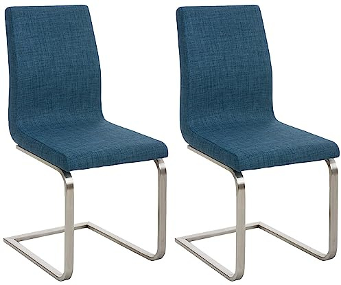 CLP Esszimmerstühle 2er Set Belfort Stoff, Moderne Freischwinger mit Polsterung und hoher Rückenlehne, stabiles Edelstahlgestell Farbe blau
