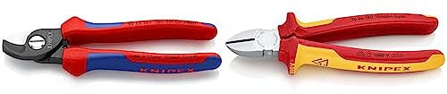 Knipex Kabelschere brüniert, mit Mehrkomponenten-Hüllen 165 mm 95 12 165 & Seitenschneider verchromt, isoliert mit Mehrkomponenten-Hüllen, VDE-geprüft 180 mm 70 06 180