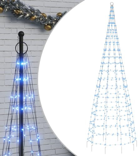 vidaXL LED Weihnachtsbaum für Fahnenmast, Beleuchtet Christbaum mit 550 LEDs, Tannenbaum Lichterbaum mit 8 Beleuchtungsmodi, Weihnachtsbeleuchtung Weihnachtsdeko, Blau 300 cm