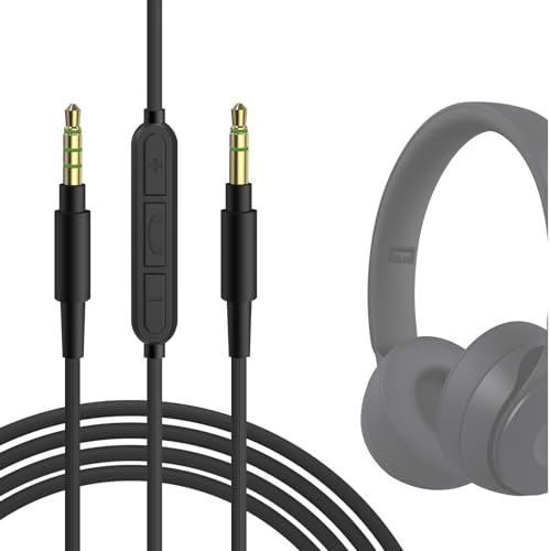 GEEKRIA Audio Cable with Mic Compatible with Beats Solo 4, Solo 3, Studio 3 Headphones, 1/8 (3.5mm) to 3.5mm Replacement Stereo Cord with Inline Microphone and Volume Control (5.6ft/1.7 m)