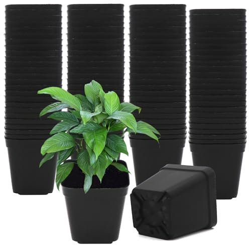 GGOUPTY Pflanzentöpfe Aus Kunststoff 100 Stück 7 cm Schwarz Plastik Vierkanttöpfe Pflanztopf Blumentöpfe Anzuchttöpfe Blumentopf eckig