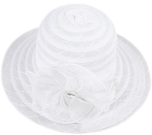 Damen-Derby-Hut aus Organza, breite Krempe, Derby-Kirchenhut, Kleid, Fascinator, Hut für Hochzeit, Teeparty, weiß, Einheitsgröße