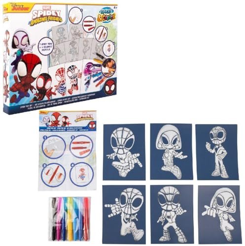 Disney - Marvel – Spidey and his Amazing Friends – Set di penne spray – Matite da colorare per bambini – Set da colorare con matite colorate e pagine da colorare