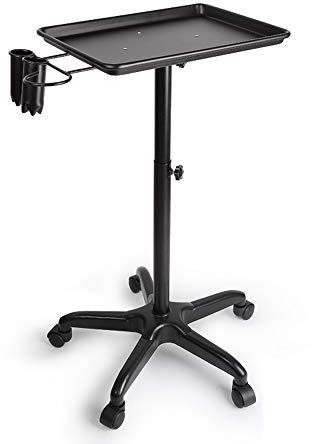 Carro con ruedas, carrito de cocina, carro de montaje, carro de herramientas de peluquería, bandeja de aleación de aluminio, 45 x 33 x 70-110 cm (negro)