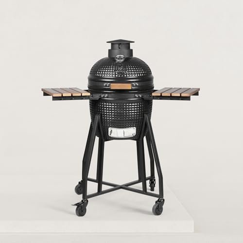 Kamado Forest-Grill M 16 Modèle Medium : facile à déplacer (41 x 59 cm) Inclus : 2 plateaux en bois rabattables Diamètre de la grille : 34 cm