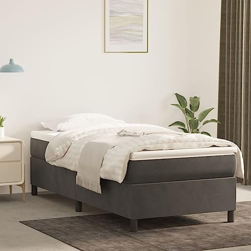 CKioict Palettenbett Modernes Bettgestell Jugendbett Boxspringbett mit Matratze Dunkelgrau 90x190 cm SamtGeeignet für Arbeitszimmer, Wohnzimmer, Hotel