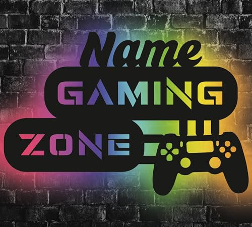 Waluna® Gamer Geschenk zu Weihnachten LED Gaming Zone Schild – personalisierte RGB Wandlampe mit Name – Zimmerbeleuchtung & Deko, besonderes Geschenk für Videospiel Fans, Männer, Jungs & Freunde