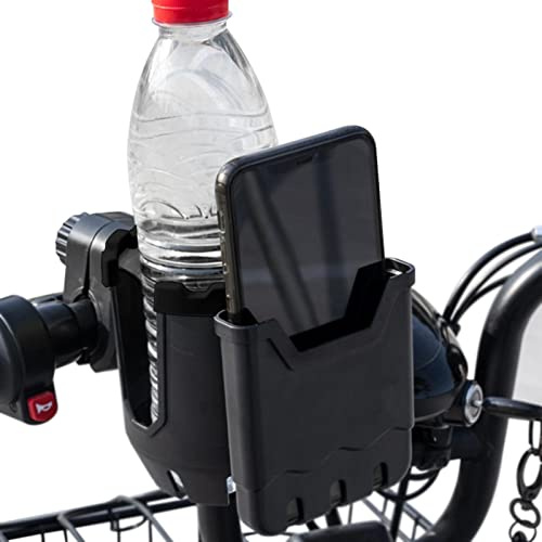 Fahrrad-Getränkehalter mit Handy-Halterung, Fahrrad-Getränkehalter, Lenker - Scooter-Wasserflaschenhalter, 2-in-1,Verstellbarer Fahrrad-Flaschenhalter für E-Bike-Kinderwagen und Rollstuhl