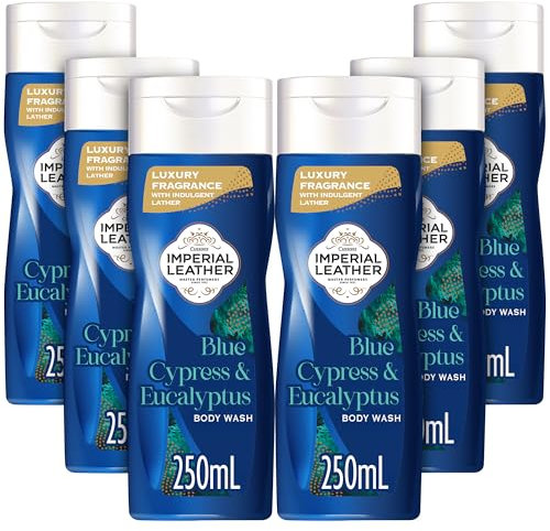 Imperial Leather Blue Cypress & Eucalyptus Body Wash Shower Gel, Signature Oil Blend, Creamy Indulgent Lather, Luxury Fragrance, Bulk Buy, Pack of 6 x 250ml