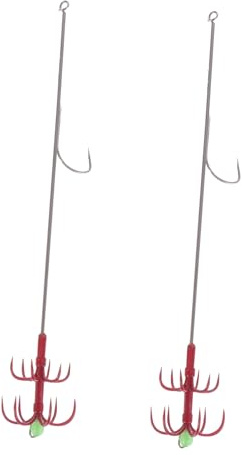 SUPVOX 2pcs Double Umbrella Hook Fishing Barbs Hook Fishing Jigs Octopus Fish Baits s s Squid Supplies Outdoor s Stainless Steel Red