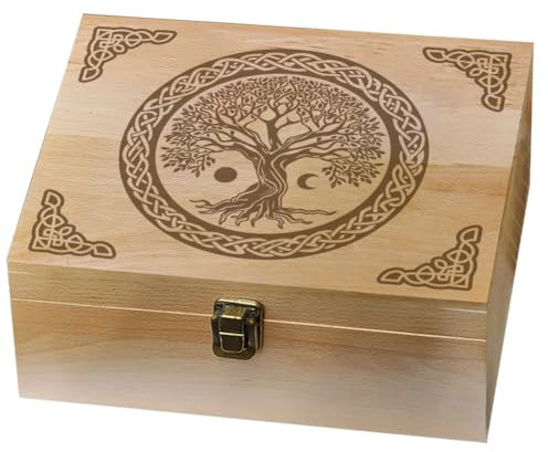 Arricraft Caja de recuerdos de madera, caja de nudos del árbol de la vida con cierre de tapa para fotos, cartas, recuerdos, joyas, 19,5 x 24,5 x 10,3 cm