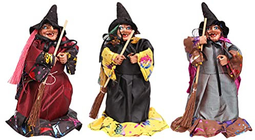 NUOBESTY 1 Set Witch Doll Witches Decorations Halloween Party Doll Figure Halloween Props Broom Pink Halloween Decor Festival Scene Decor Doll House Home Decorations Wood