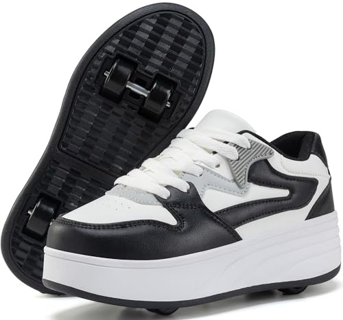 ANEFUN Rullskridskor för barn, pojkar, flickor, sneakers med avtagbara hjul, sportskor, svart, 38 EU