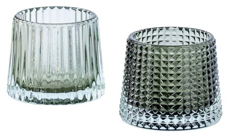 levandeo 2er Set Teelichthalter H7cm Glas Grün Kerzenhalter Tischdeko Kerzen Retro Deko Windlichter