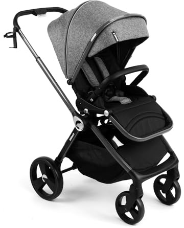 Kidnort Isbjörn Kinderbuggy ab Geburt bis 22 kg, klappbar mit Liegefunktion, umsetzbare Sitzeinheit, große EVA-Räder mit Allradfederung, verstellbare Rückenlehne Grau