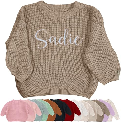 Suéter bordado personalizado para bebé con nombre, suéter de manga larga con cuello redondo, adecuado para bebés y niños pequeños