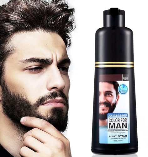 Tinte para barba y bigote para hombres para cabello gris a negro en 5 minutos, color negro natural para el pelo y champú de color para el cabello de 200 ml (negro natural, 200 ml)