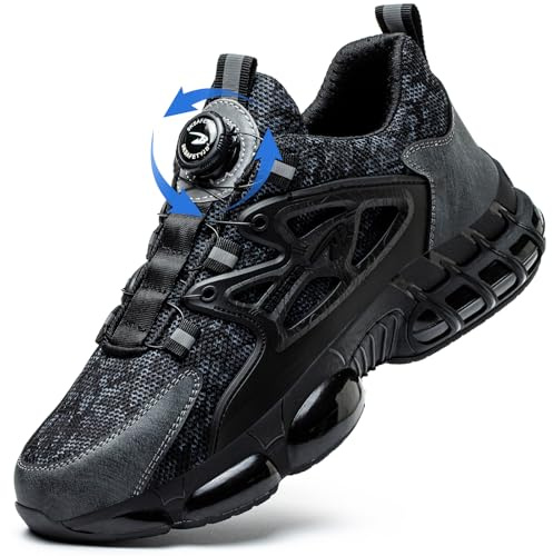 OBIDER Safety Trainers, Safety Shoes for Men Women Steel Toe, Lightweight Breathable Work Trainers Non Slip Air Cushion Work Shoes Swivel Buckle Shoelaces