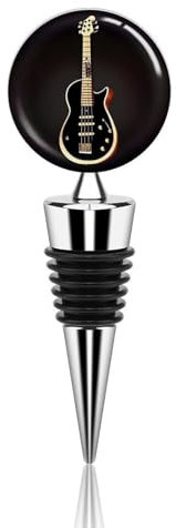 Weinflaschenverschluss mit schwarzer Gitarre, Vakuum-Legierung, wiederverwendbar, auslaufsicher, hält Wein frisch, Weinflaschenversiegelungs-Set, Weinzubehör für Geschenk
