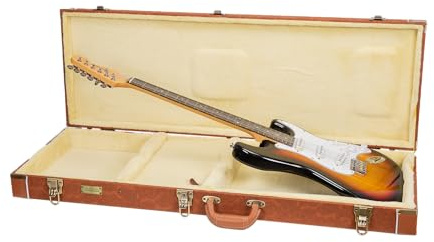 Crossrock Relief Series-Holzkoffer für E-Gitarren, Fender Telecaster & Stratocaster, mit stark strukturierter Oberfläche, Kunstfell in Nerzoptik, Edelstahlverschlüssen – Redwood (CRW630ERO)